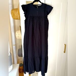 Who What Wear Black Polka Dot Print Flutter Sleeve Maxi Dress - Size Medium